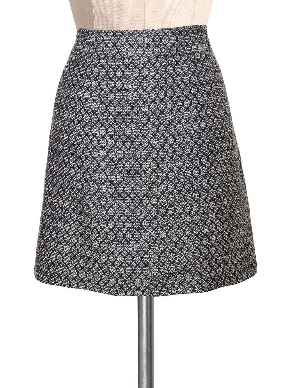 Loft Ann Taylor Dark Blue Gray Silver Brocade Skirt 8